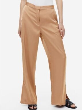Tan Wide-leg Satin Pants